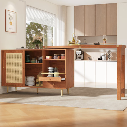 360° Expandable Rotating Bar Table With Storage Cabinet