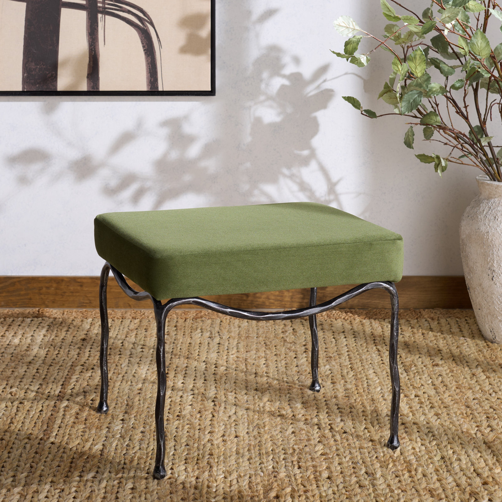 20" Square Ottoman, Olive Green