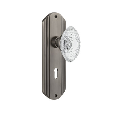 Bouton de porte de mortaise intérieure en cristal avec plaque longue décorative Victorian