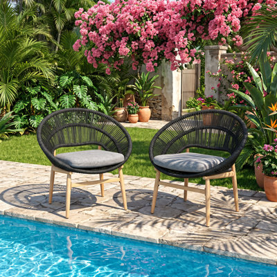 Chaise de salle à manger d'extérieur de style papasan en l 25,5 po x P 30,0 po x H 32,5 po Cyril (ensemble de 2)