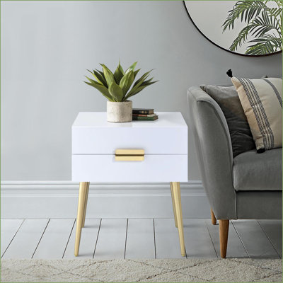 White &amp; Gold Space-Saving Coffee Table with 2 Drawers – Perfect for Small Rooms, Multi-Use End Table