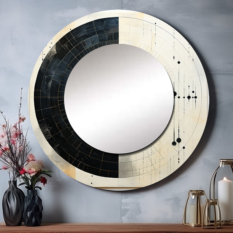 Miroir mural minimaliste Saahil gris blanc Mid Century Minimalist Oasis, 23 po x 23 po