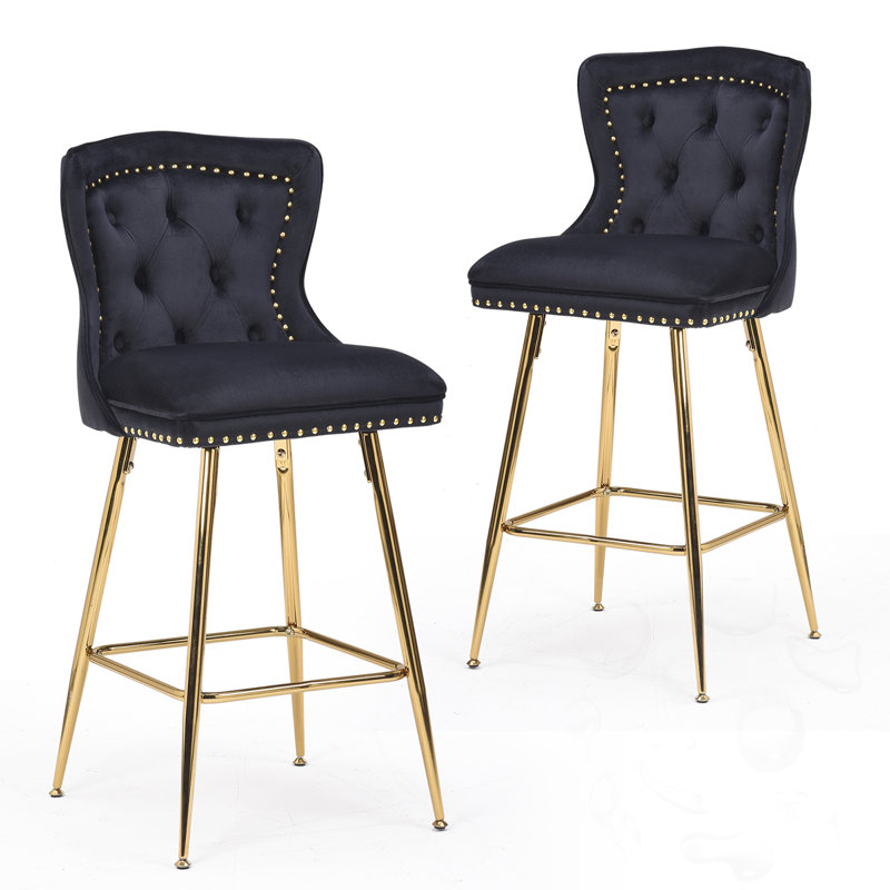 Ensemble de 2 tabourets de bar touffetés, Noir