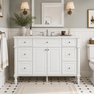 Vintage Style Freestanding Bathroom Vanity Cabinet With Six Drawers Two Doors And Solid Wood Legs, Only Cabinet