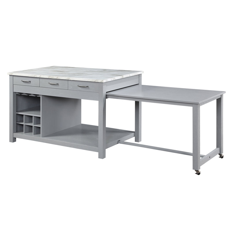 Alez Extendable Kitchen Island, Light Grey