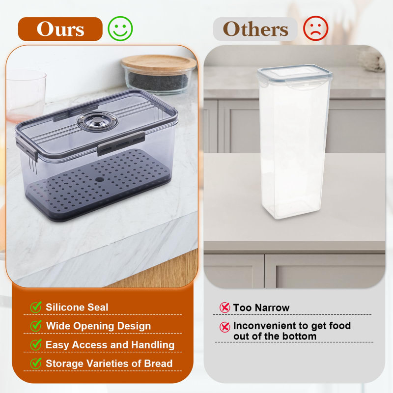 Gray Airtight Bread Storage Container with Lid and Time Recording