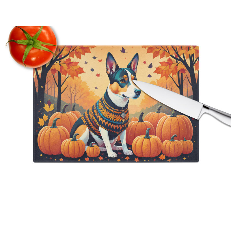 Basenji Fall Glass Cutting Board Large