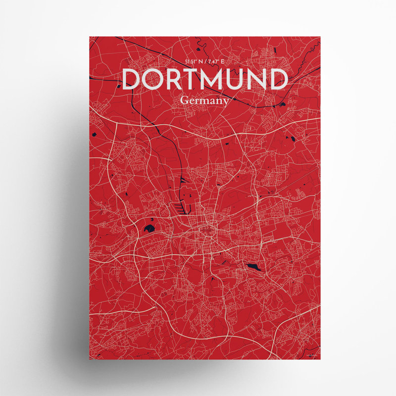 Dortmund City Map in Nautical 1 Piece Wall Art, 27.6cm H x 19.7cm W x 0.05cm D