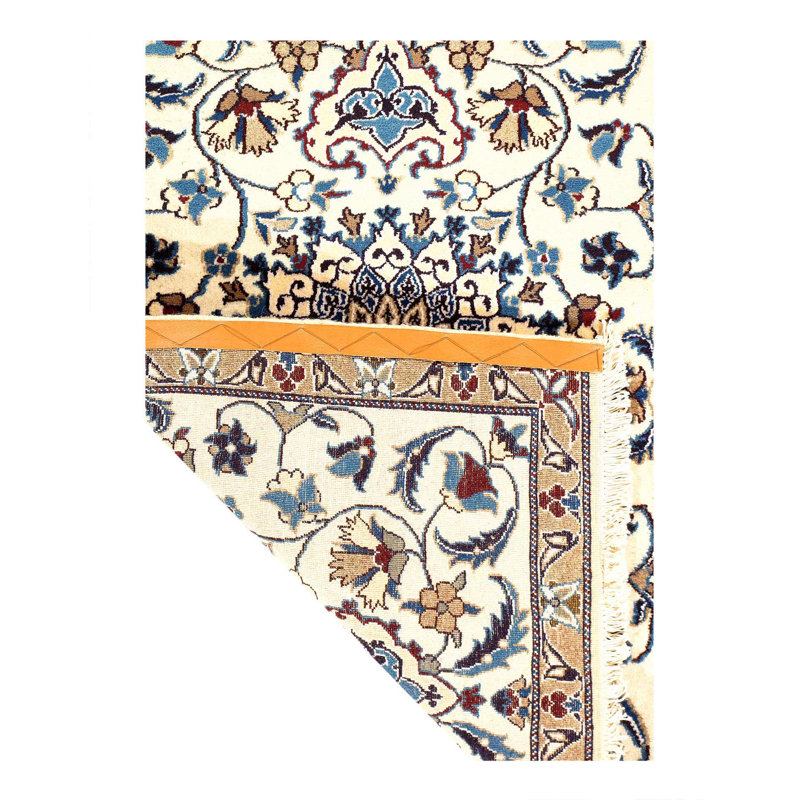 Tapis oriental en coton / laine noué à la main de style oriental 3 pi x 5 pi Rasun en ivoire / bleu marine / brun