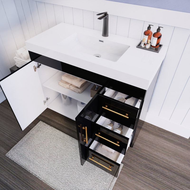 Ensemble de meuble-lavabo simple 42 po Luleya Spring, Noir lustré