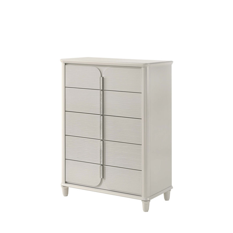 Commode à finition perlée Laveda avec cinq tiroirs profonds, fabrication durable et bon fonctionnement pour les chambres à coucher modernes