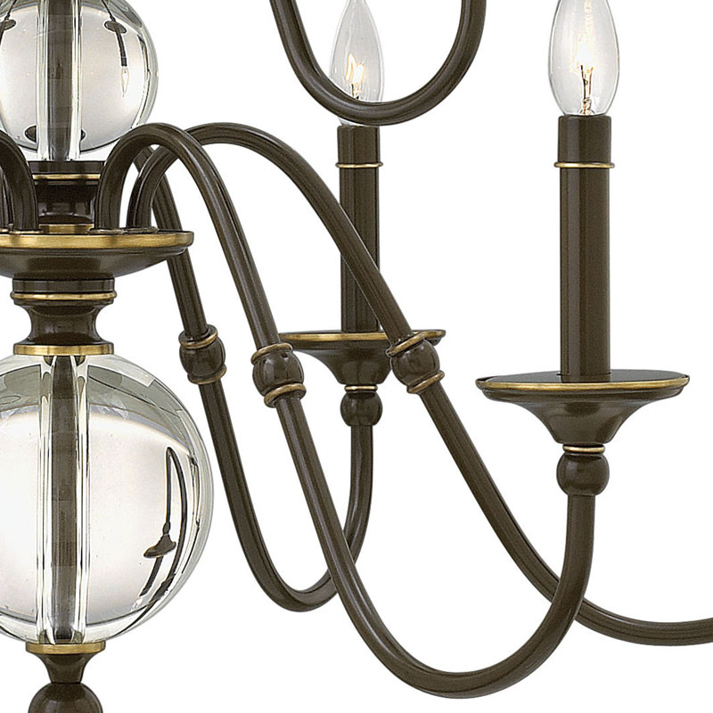 Eleanor Nine-Light Candle Chandelier w/ Crystal Accents, Light Oiled Bronze