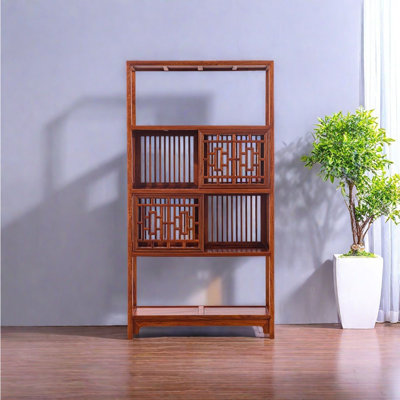 Chinese style hollow out stable bookcase