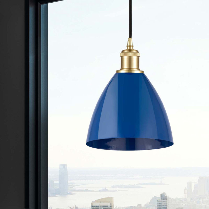 Luminaire suspendu conique 1 lumière, Bleu, Or satiné