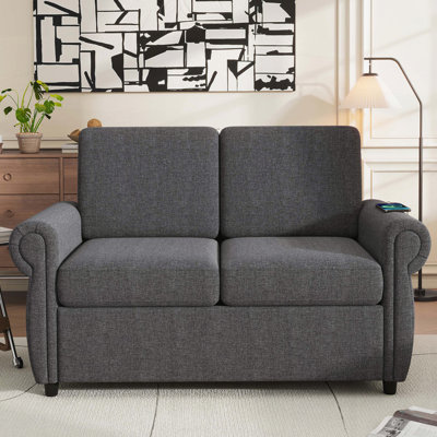 Causeuse-lit escamotable avec matelas en mousse à mémoire de forme - gris