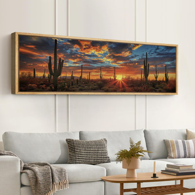 Coucher de soleil dans le désert avec des cactus, art moderne