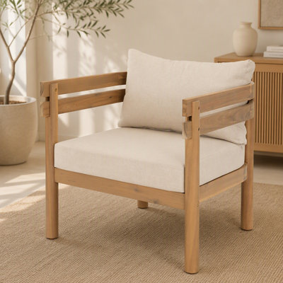 Solid Acacia Wood Outdoor Club Chair with Water Repellent Cushions