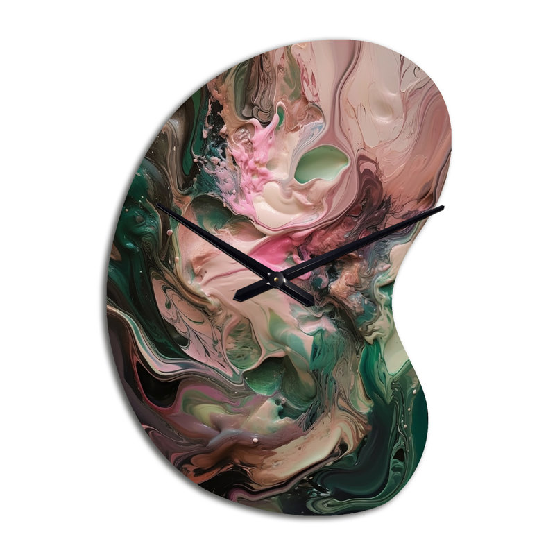 Horloge murale géométrique asymétrique rose, rose et vert Inner Worlds of Marble IV, Grand