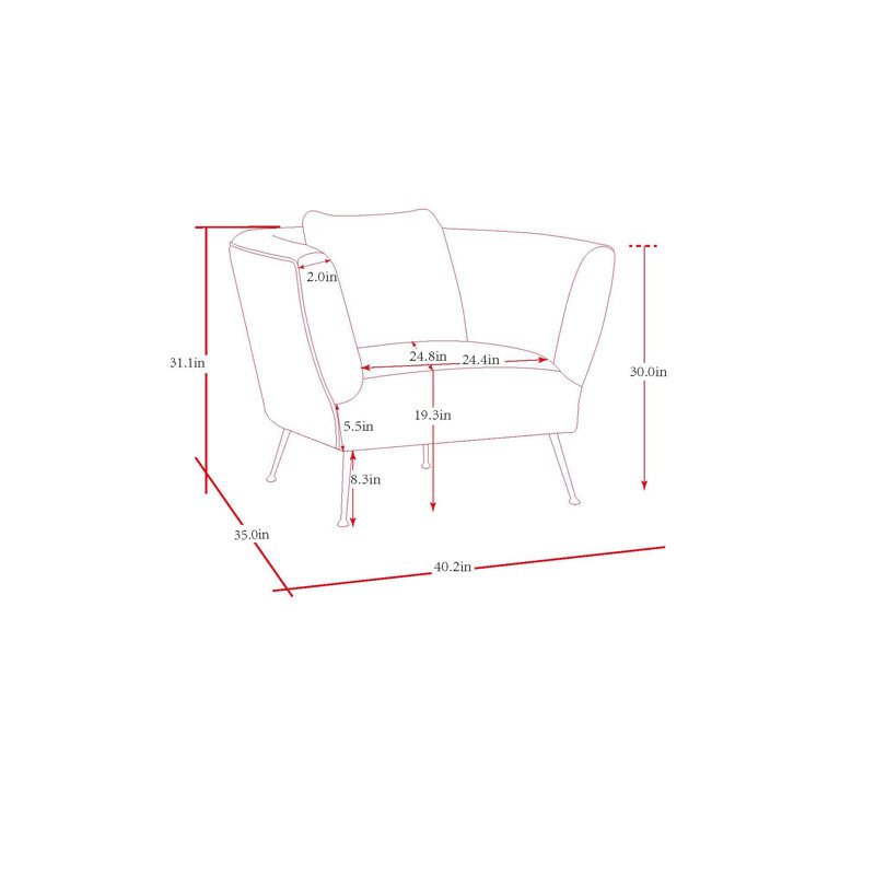 Fauteuil en velours de 40,2 po de largeur