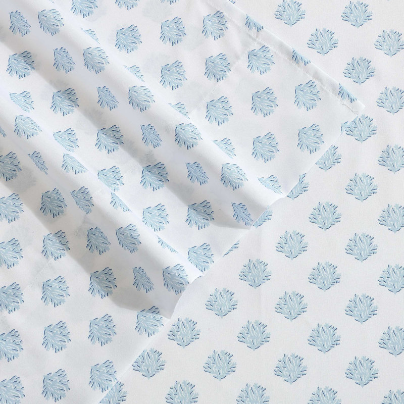 Nautica Ocean Breeze Cooling Striped Sheet Set, Full/Double Sheet Set with 2 Pillowcases, White/Blue Floral