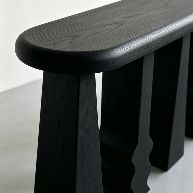 Console en bois de frêne noir de style milieu du siècle, H 37,4 po x l 53,1 po x P 13,8 po