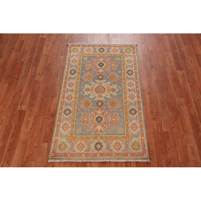 Tapis géométrique Kazak fait à la main 3 x 4