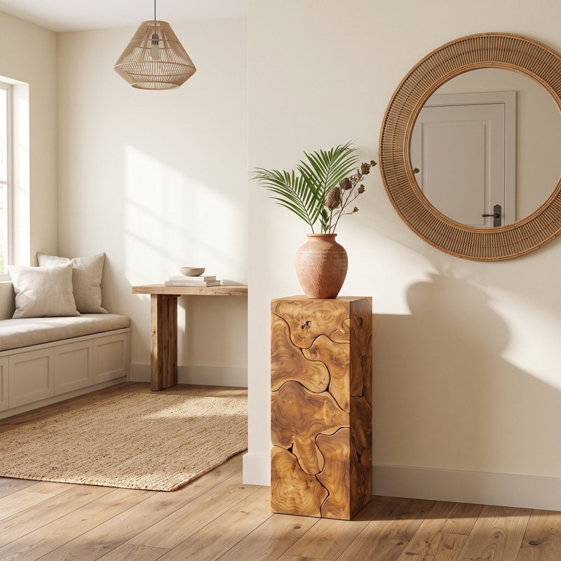 Teak Chunk Square Pedestal Sculpture