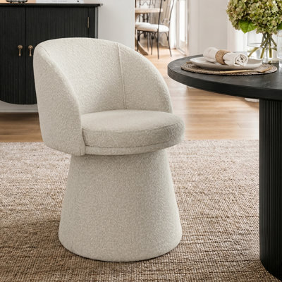 Modern Boucle Swivel Dining Chair with Upholstered Barrel Back and Pedestal Base