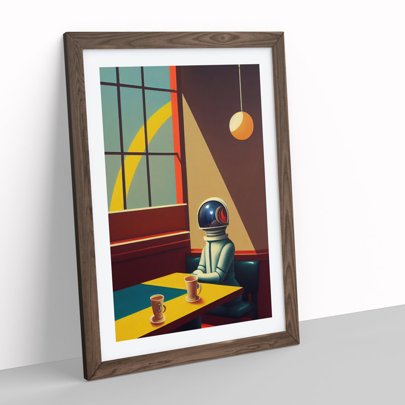 Astronaut In The Cafe - Single Picture Frame Print, 64cm H x 46cm W x 2cm D, Walnut Framed