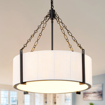 5 Light 21.3'' Dimmable Modern Industrial Drum Chandelier With Fabric Shade, cEtlus Listed
