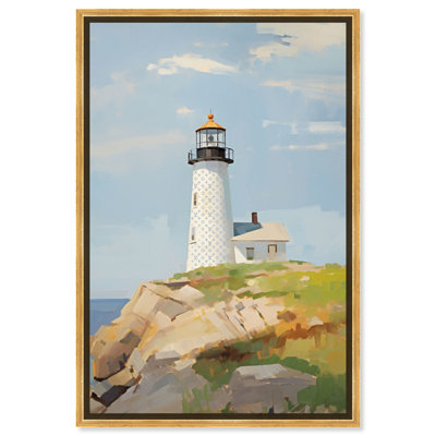 Art mural bord de mer avec phare au lever du soleil