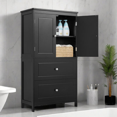 Armoire de rangement pour salle de bain avec deux portes, tiroirs et tablette réglable