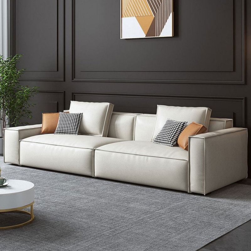 Canapé modulaire en cuir crème blanc cassé, 4, 28,35 po H x 110,24 po l x 37,4 po P