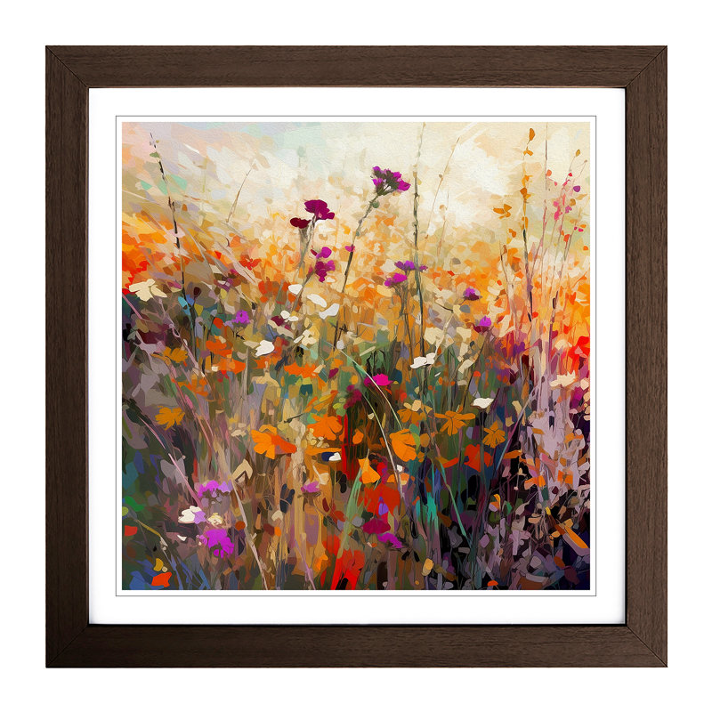 Wildflowers Glitch Art No.3 - Framed Print, Walnut