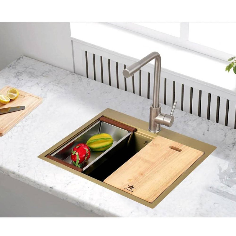 Bol simple en acier inoxydable mat 304 à fixation sur le dessus pour installation dans la cuisine, la cour, le bureau, le bar et l'évier à lessive (23 x 20 x 9)