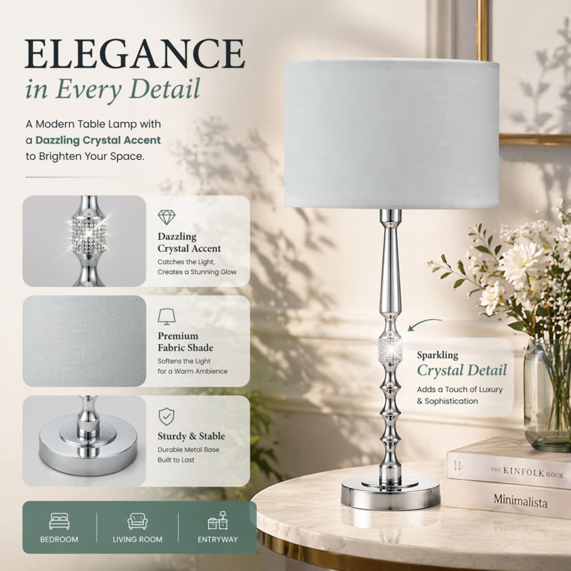 62.5cm Metal Table Lamp, chrome