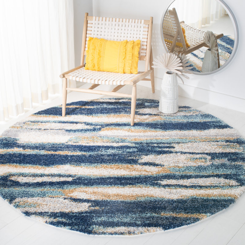 Araya Abstract Navy/Ivory Area Rug, Round 6'7"