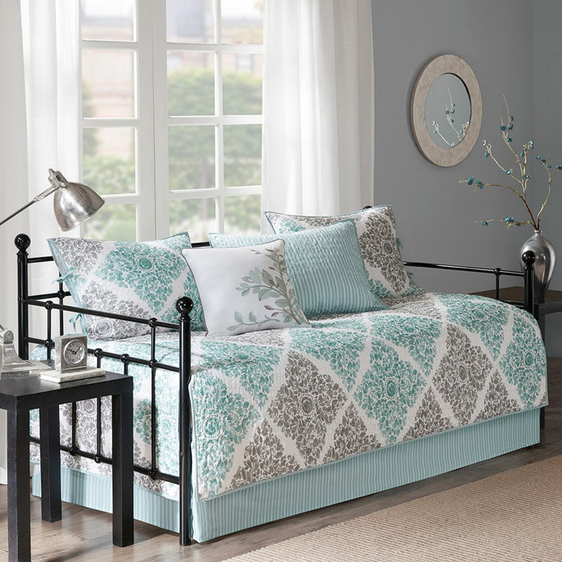 Housse de lit de jour 6 pièces - housse réversible pour lit simple 1, 3 taies décoratives, coussin décoratif, style frais moderne