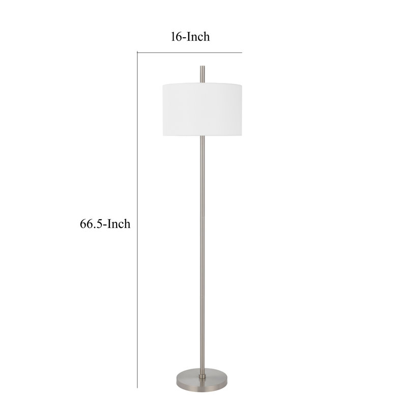 Lampe sur pied Ano, structure mince, abat-jour tambour blanc, métal chromé 67 po