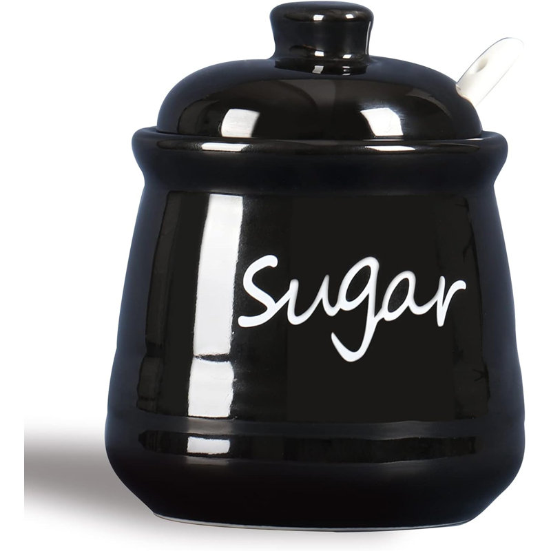 Sucrier en céramique noire de 350 ml avec couvercle et cuillère