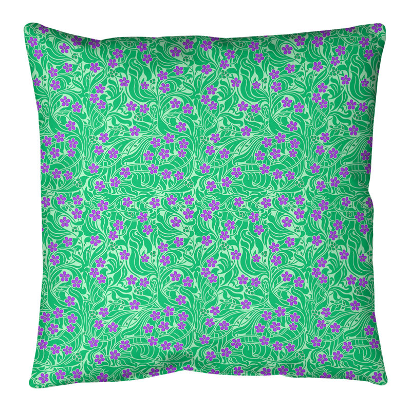 Coussin décoratif floral Katelyn Elizabeth, H 14 po x l 14 po, Vert / violet électrique, Duvet synthétique