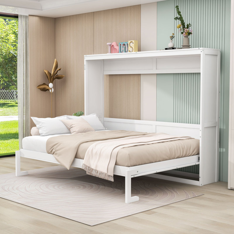 Lit escamotable en bois avec lattes Hartzell, Grand, Blanc
