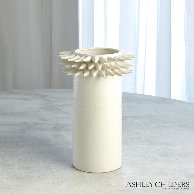 Spike Cylinder Vase-White-Sm, 12.25" H x 7.75" W x 7.75"D