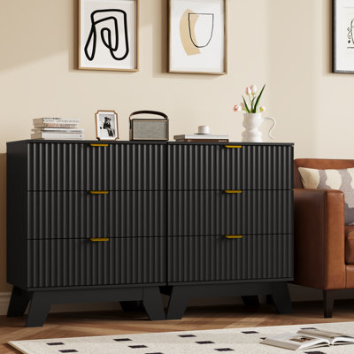 Fluted 3 -Drawers Dresser For Bedroom With Dresser Organizer, 23.6''W Wood Wide Chest of Drawers ,Nightstand