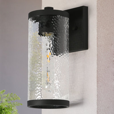 Applique murale d'extérieur moderne en verre martelé noir à 1 lumière Angelise