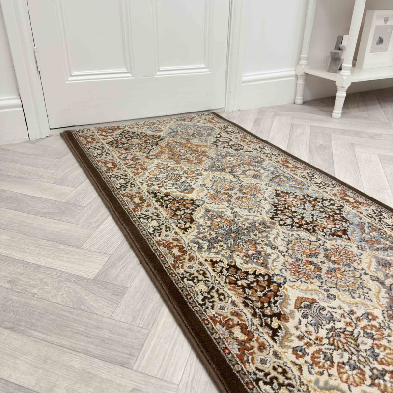 JARDIN ANTIQUE 2.2X11 57008-3235 BRUN / BLEU, Tapis de couloir 2 pi 2 po x 11 pi