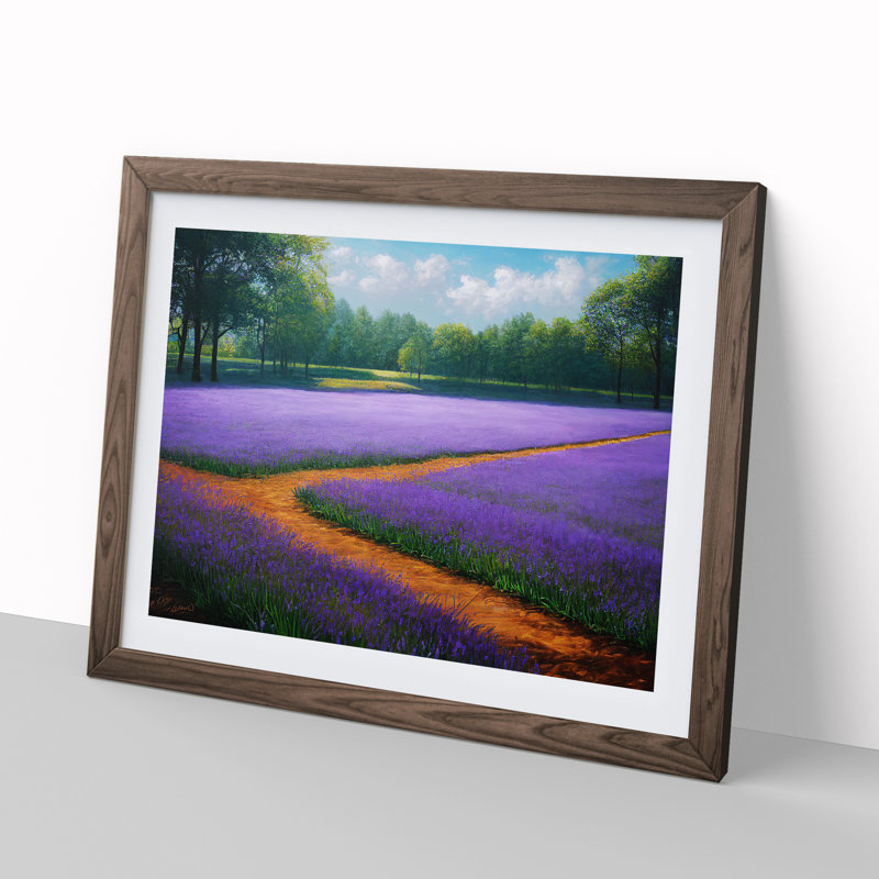 Stunning Bluebell Field 1 Piece Single Picture Frame Painting, 46cm H x 64cm W x 2cm D, Walnut