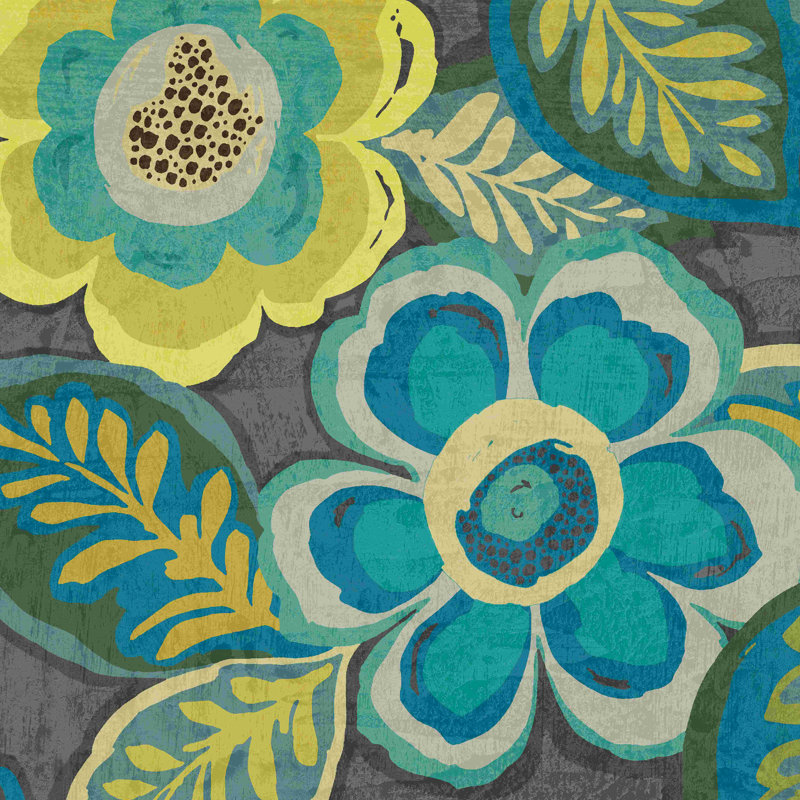 Assortiment floral bleu sarcelle sur gris foncé III, H 36 po x l 36 po