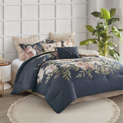 Comforter Navy Queen - 8 Piece Cotton With Pillows