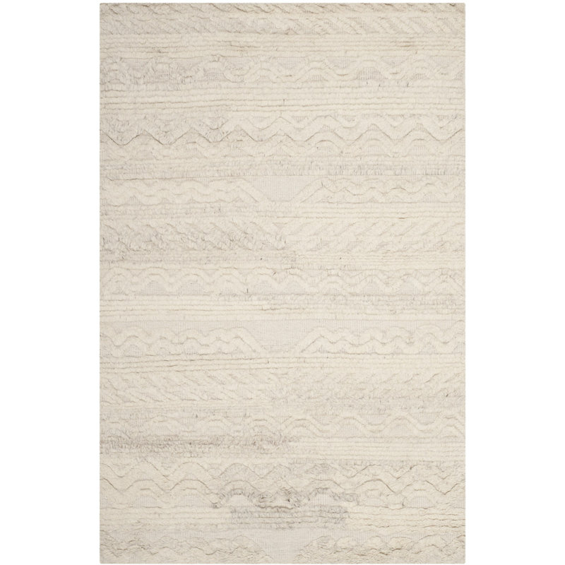 Alimatou Hand Knotted Wool/Cotton Southwestern Rug in Ivory, Rectangle 2' x 3'